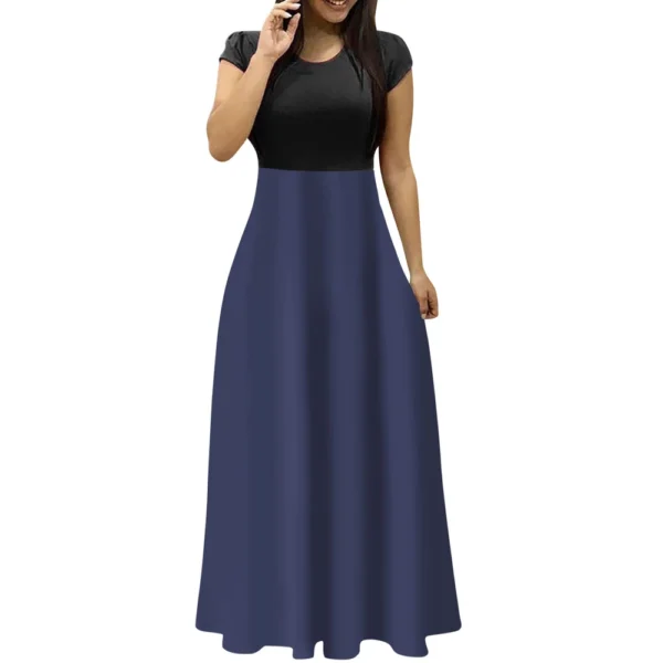 Women's Fashion Casual Loose Printed Round Neck Short Sleeve Long Dresses - Image 3