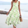 Women's Casual Fashion Round Neck Sleeveless Print Irregular Hem Midi Dress - Image 22