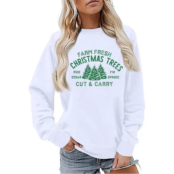 Women's Sweatshirt Sports Christmas Print Pullover Sweatshirt Round Neck Long - Image 40