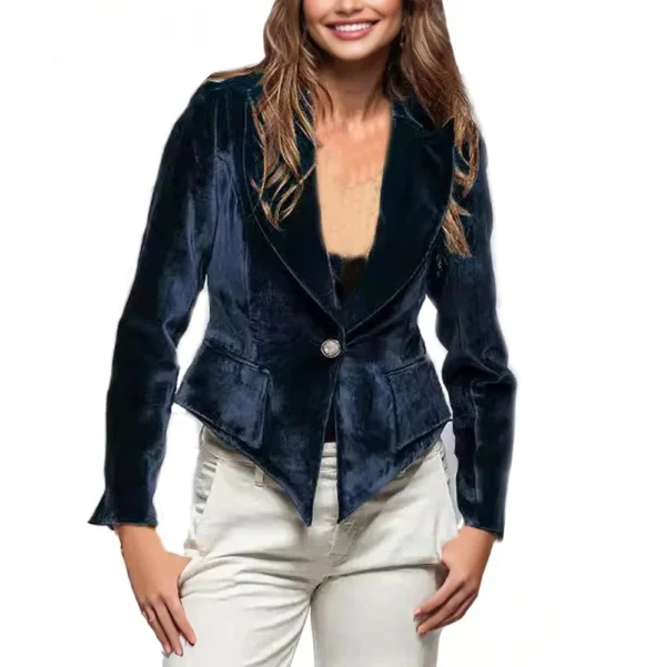 Women's Long Sleeved Lapel Solid Color Gold Velvet Loose Jacket - Image 20