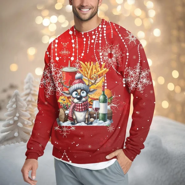Men's Casual Fashion Comfortable Christmas Printed Round Neck Pullover - Image 19
