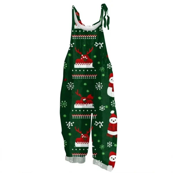 Women's Vintage Shoulder Strap Loose Print Christmas Jumpsuit Casual - Image 23