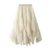 Women's Fashion Casual Solid Color High Waist Ruffle Splicing Mesh Half-body - Image 14