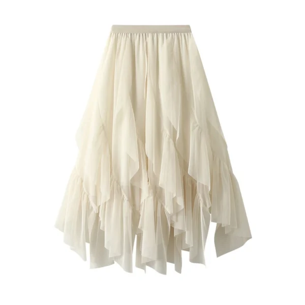 Women's Fashion Casual Solid Color High Waist Ruffle Splicing Mesh Half-body - Image 14