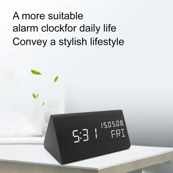 Digital Alarm Clock For Bedroom - Wooden Desk Clock With Date, Day Of The Week - Image 7