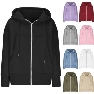 Women's Full Zip Up Hoodie Long Sleeve Hooded Sweatshirts Pockets Jacket Coat