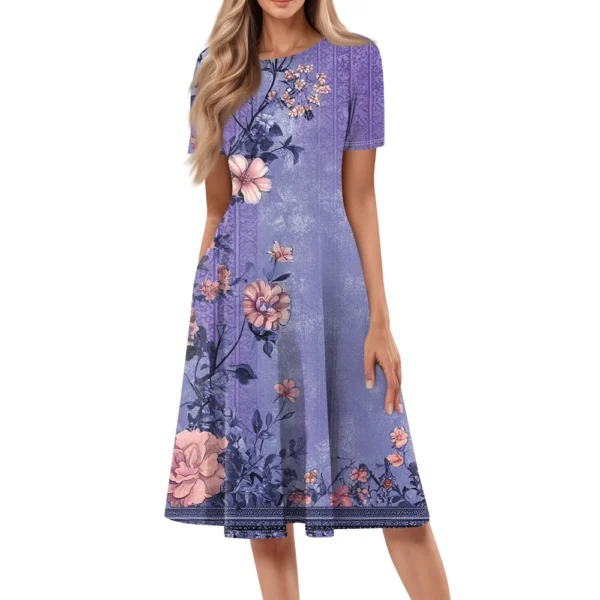Women's Loose Casual And Fashionable Round Neck Short Sleeved Printed Mid - Image 4