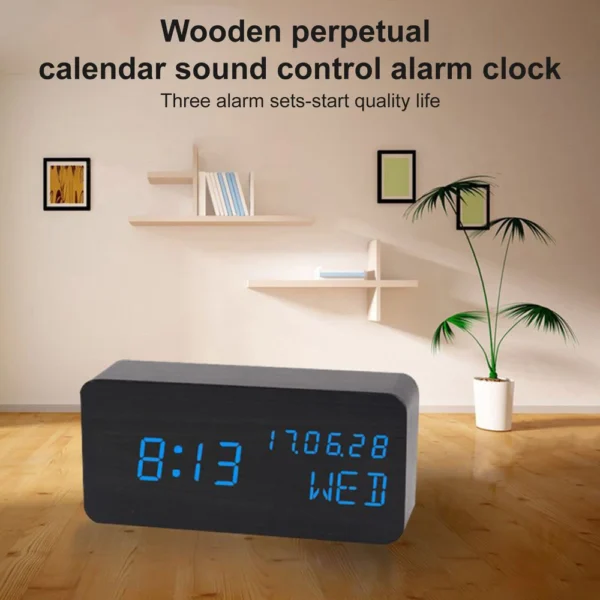 Digital Alarm Clock For Bedroom - Wooden Desk Clock With Date, Day Of The Week - Image 11
