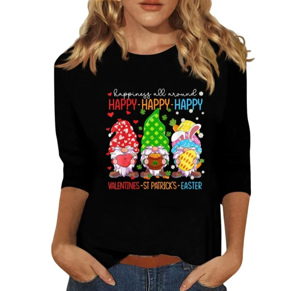 Women's Plus Size Tops Easter Fashion 3/4 Sleeve Casual Basic Printed Pullover - Image 30