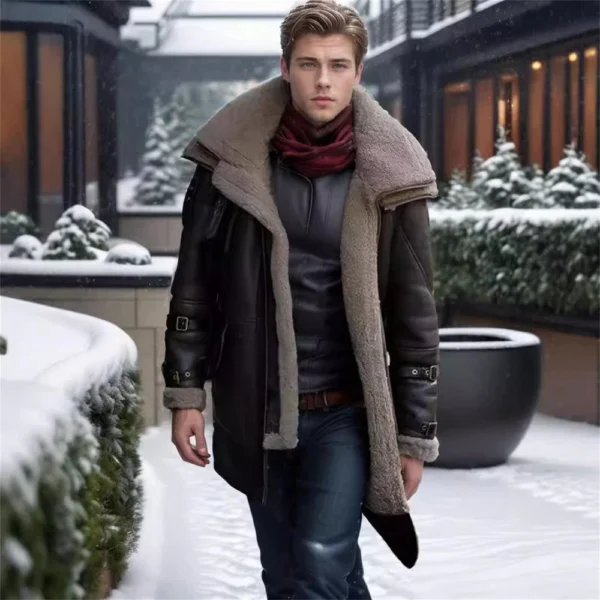 Fall And Winter Jacket Thickened Warm PU Leather Coat Men's Fleece Coat Trend - Image 7