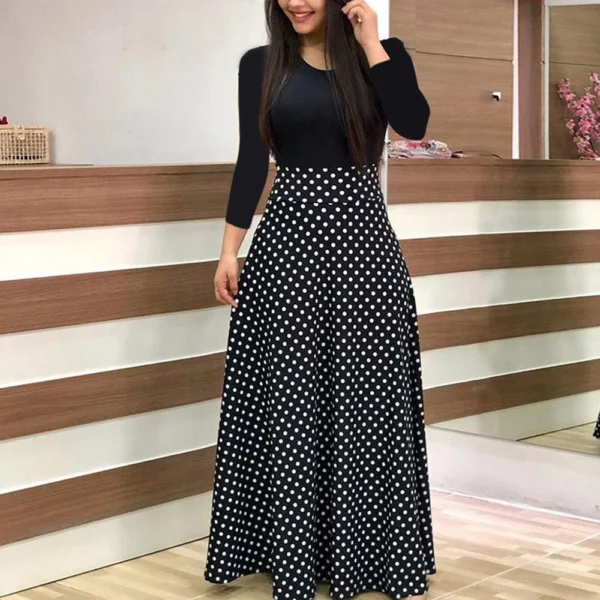 Womens Long Sleeve Floral Print Loose Wedding Holiday Party Splice Maxi Dresses - Image 4