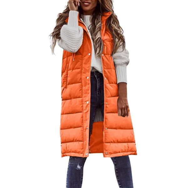 Women's Fashion Solid Color Hooded Single-Breasted Mid-Length Cotton Vest Slim - Image 26