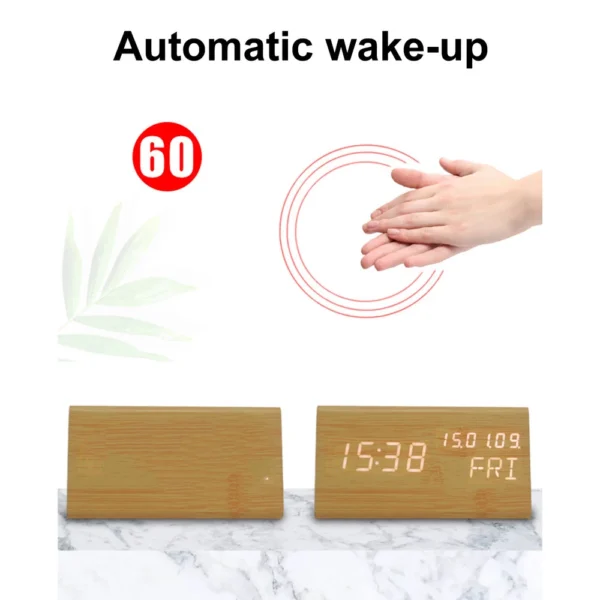 Digital Alarm Clock For Bedroom - Wooden Desk Clock With Date, Day Of The Week - Image 6