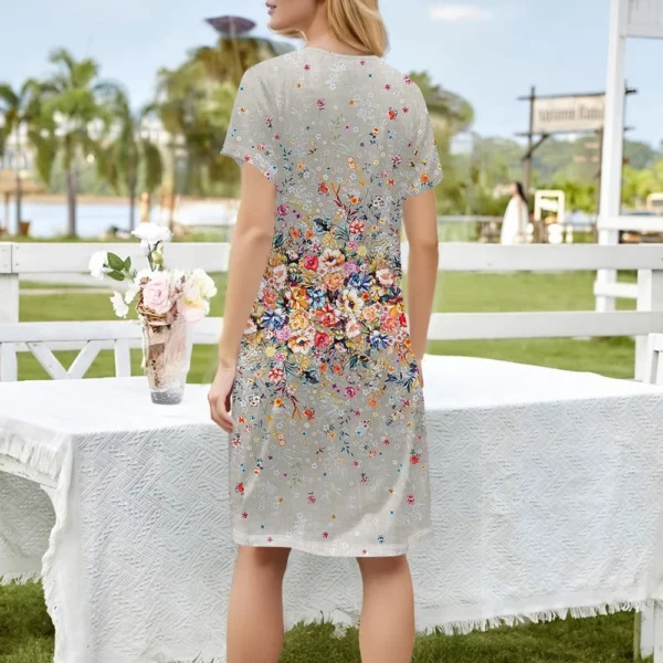 Women's Square Collar Short Sleeve Fashion Skirt Floral Print Pocket Casual - Image 11