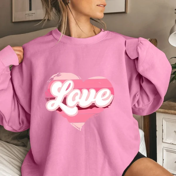 Women's T-shirt Tops Loose, Fashionable And Casual  Valentine's Day Print Round - Image 31