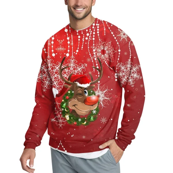 Men's Casual Fashion Comfortable Christmas Printed Round Neck Pullover - Image 23