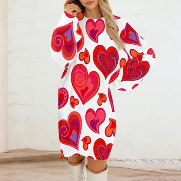 Women's Round Neck Casual Long Sleeve Valentine's Day Plush Gradient Plaid - Image 19