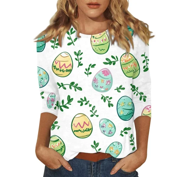 Women's Printed Easter Basic Tops Casual 3/4 Sleeve Fashion Plus Size Pullover - Image 8