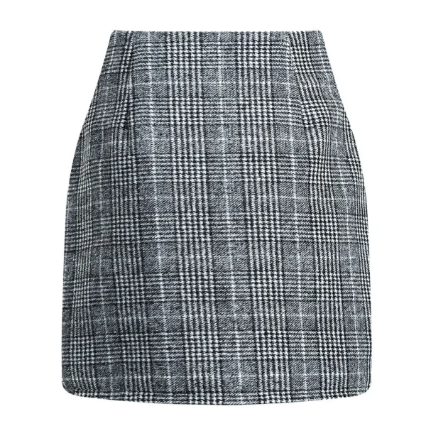 Womens High Waist Plaid Skirt Bodycon Pencil Wool Mini Skirts - Image 21