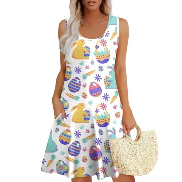 Womens Summer Dresses Easter Print  Loose U Neck Sleeveless Sundresses Dress - Image 19