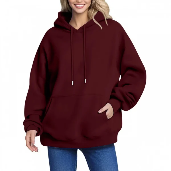 Women's Hoodie Women's Solid Color Long-sleeved Baggy Pullover Sweater Top - Image 5