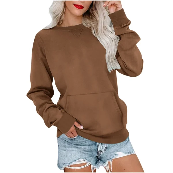 Women's Fashion Solid Color Round Neck Loose Top Long Sleeve Loose Sweatshirt - Image 13
