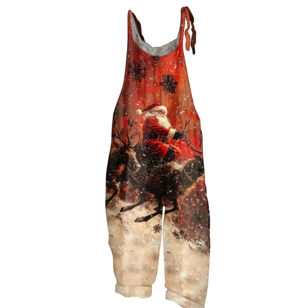 Women's Shoulder Strap Vintage Casual Print Christmas Jumpsuit Loose - Image 11