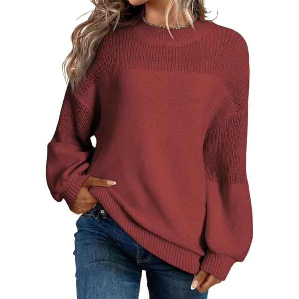 Women's Long Sleeve Winter Season Sweater Sweater Knitted Pullover Round Neck - Image 3