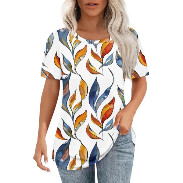 Women's Round Neck Casual Fashion Printed Daily Short Sleeved Loose T-Shirt - Image 23