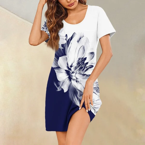 Womens Summer Dresses Short Sleeve Linen Casual T-Shirt Dresses Swing Beach - Image 19