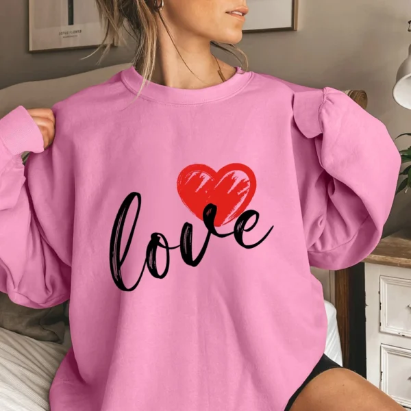 Women's T-shirt Tops Loose, Fashionable And Casual  Valentine's Day Print Round - Image 19