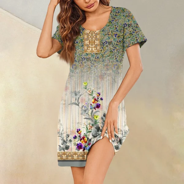 Womens Summer Dresses Short Sleeve Linen Casual T-Shirt Dresses Swing Beach - Image 25