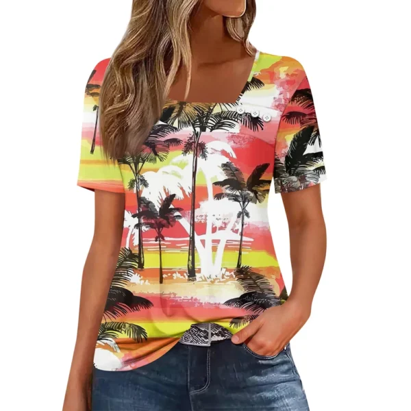 Women's Printed Casual Fashion Loose Daily Short Sleeved Round Neck T-Shirt - Image 17