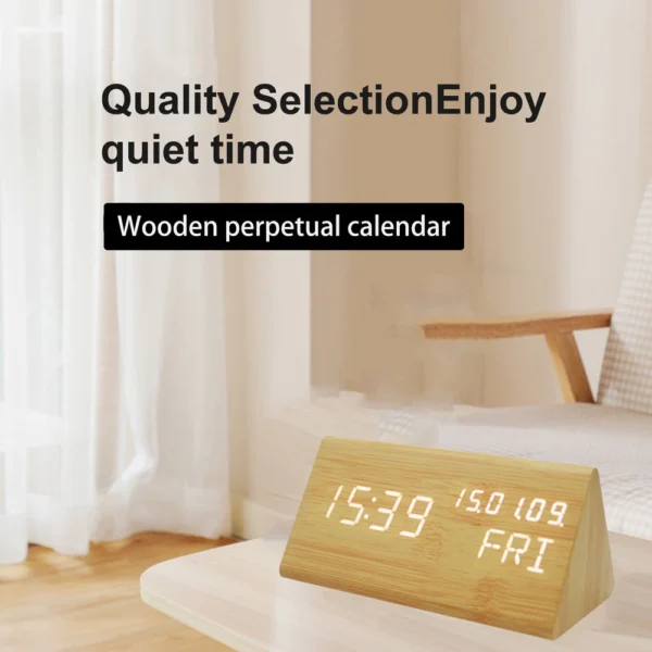 Digital Alarm Clock For Bedroom - Wooden Desk Clock With Date, Day Of The Week - Image 12