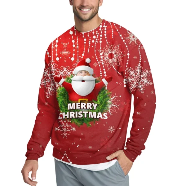Men's Casual Fashion Comfortable Christmas Printed Round Neck Pullover - Image 2
