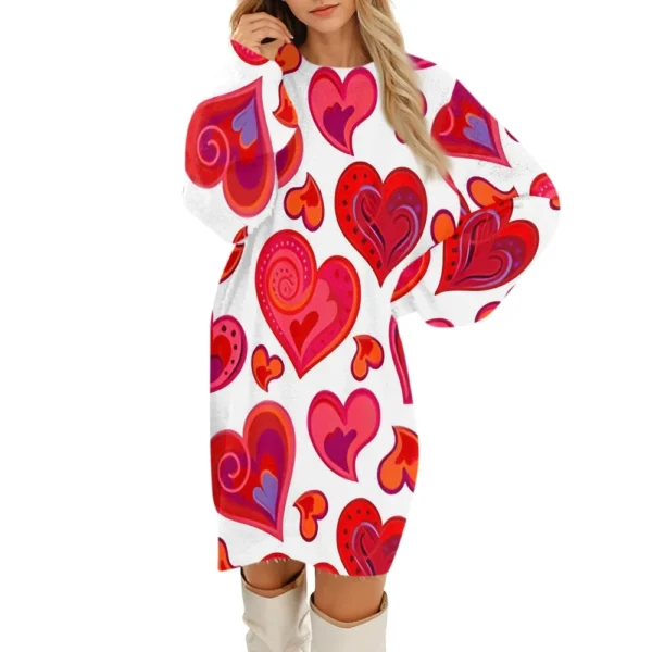 Women's Round Neck Casual Long Sleeve Valentine's Day Plush Gradient Plaid - Image 3