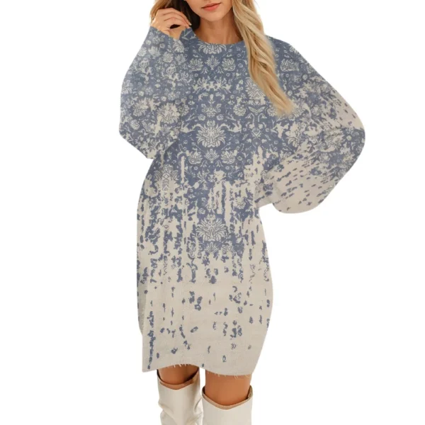 Women's Round Neck Casual Long Sleeve Plush Gradient Vintage Floral Print - Image 26