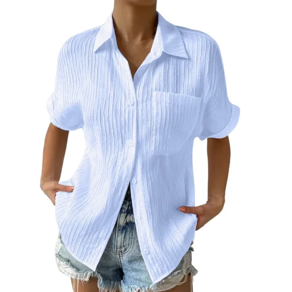 Women's Patchwork Pocket Solid Color Temperament Casual Lapel With Shoulder - Image 4