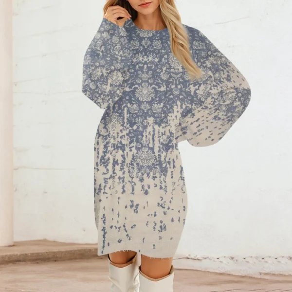 Women's Round Neck Casual Long Sleeve Plush Gradient Vintage Floral Print - Image 25