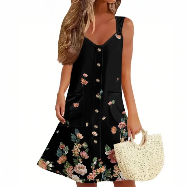 Women's Summer Dress With Pocket Sleeveless Floral Print Sundress - Image 37