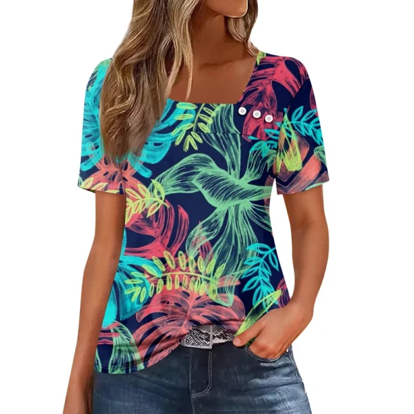 Women's Printed Casual Fashion Loose Daily Short Sleeved Round Neck T-Shirt - Image 7