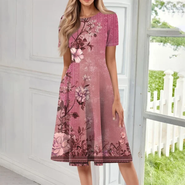 Women's Loose Casual And Fashionable Round Neck Short Sleeved Printed Mid - Image 31