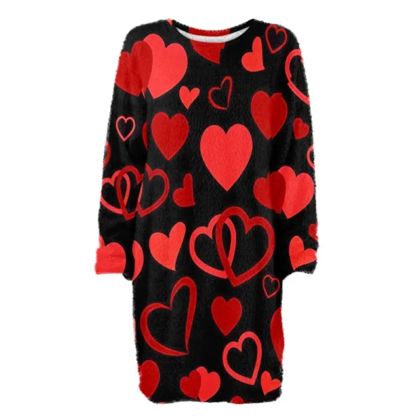 Women's Round Neck Casual Long Sleeve Valentine's Day Plush Gradient Plaid - Image 12