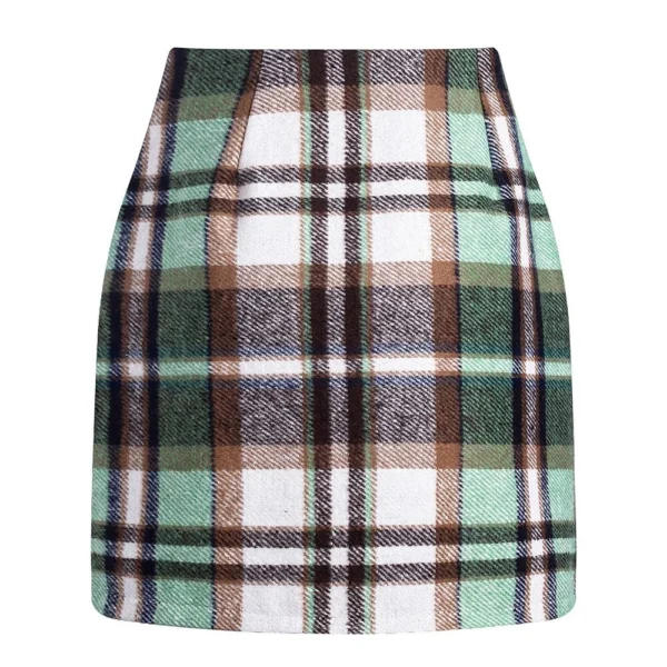Womens High Waist Plaid Skirt Bodycon Pencil Wool Mini Skirts - Image 20