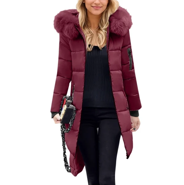 Women's Casual Warm Versatile Large Collar Solid Color Thickened Cotton Coat - Image 8
