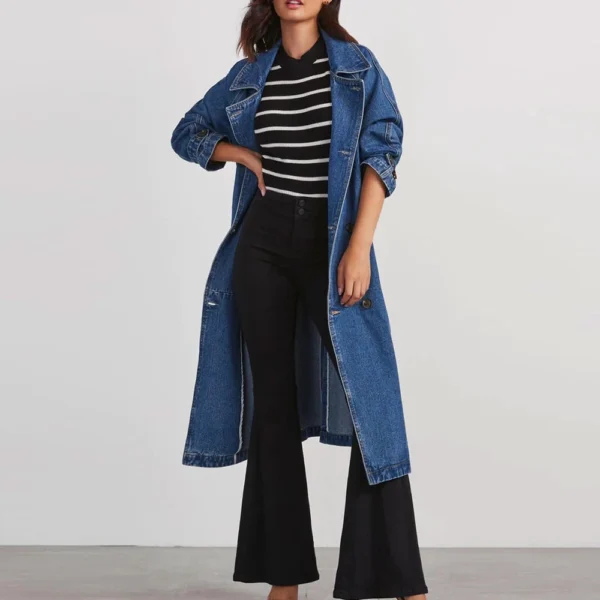 Fall  And Winter Women's Windbreaker Denim Cotton Solid Color Double Pockets - Image 16