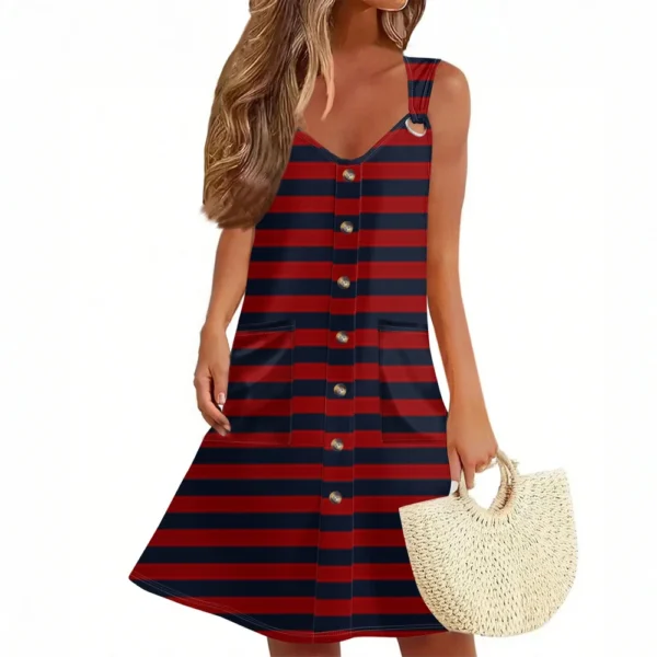 Women's Summer Dress With Pocket Sleeveless Striped Print Sundress - Image 4