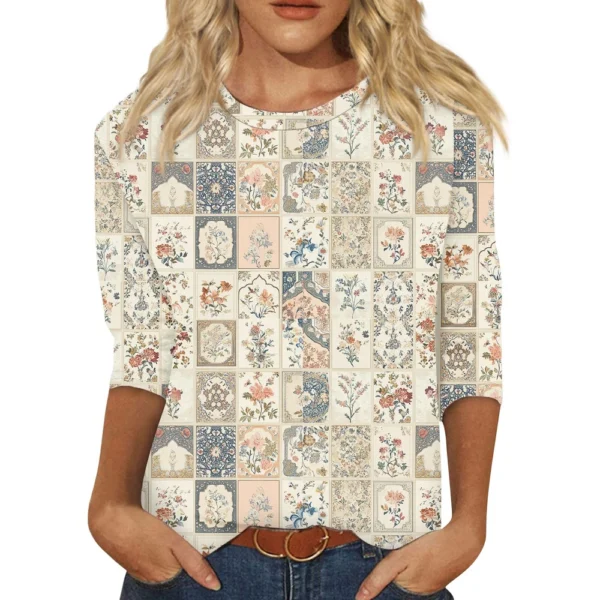 Women's Round Neck Short Sleeved Daily Fashion Casual Printed Loose T-Shirt - Image 3