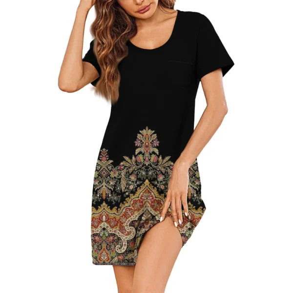 Womens Summer Dresses Short Sleeve Linen Casual T-Shirt Dresses Swing Beach - Image 41