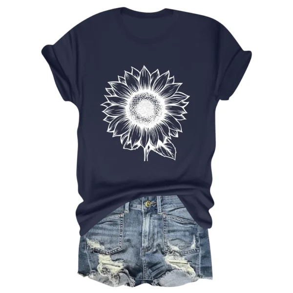 Women's Daily Short Sleeved Fashion Casual Printed Loose Round Neck T-Shirt - Image 4